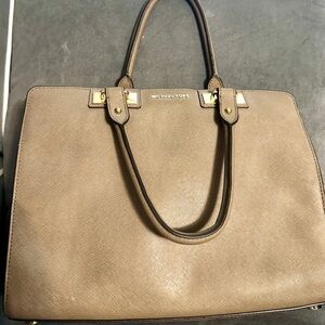 Michael Kors Tan Structured Tote with Gold Accents